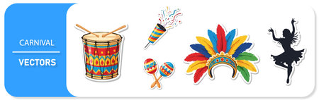 Carnival icons set. Isolated on white background. Vector illustrationのイラスト素材