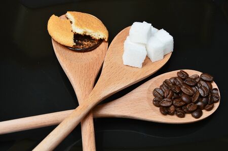 coffee sugar and orange cakeの写真素材