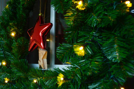 Christmas Wreath hang on the doorの写真素材