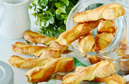 Puff Pastry Menu. sugar puff pastry stick in the glass jar.の写真素材