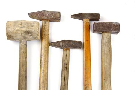 Many kind of hammers on white background