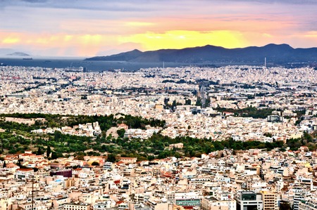 Athens Greece top view with sunset.のeditorial素材