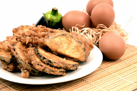 eggplant menu with Crispy Omelet or Fried Solanum melongena with Egg.の写真素材