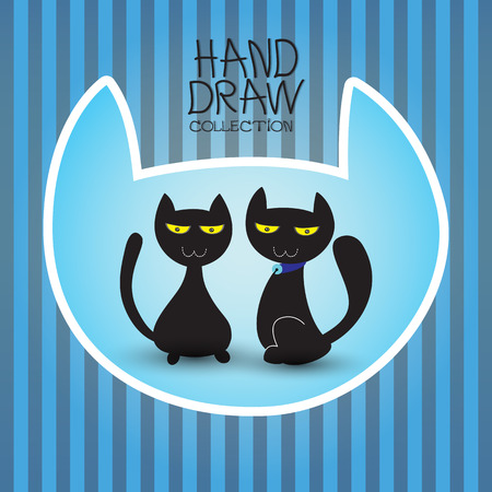 Illustration with funny cute cat hand draw collectionのイラスト素材