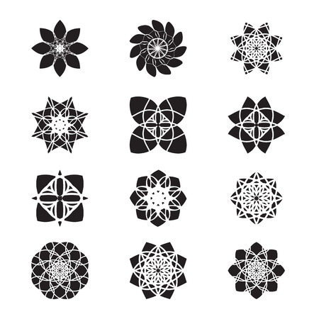 Set of graphic flowers, Set of vectorized flowers, Flower icon set, floral design elements, vector illustrationのイラスト素材