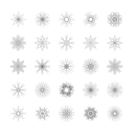 Set of graphic flowers, Set of vectorized flowers, Flower icon set, floral design elements, vector illustrationのイラスト素材