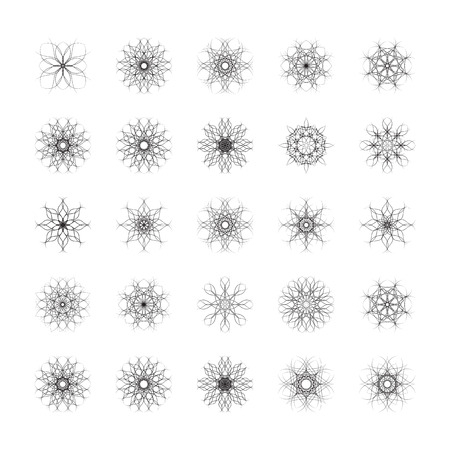 Set of graphic flowers, Set of vectorized flowers, Flower icon set, floral design elements, vector illustrationのイラスト素材