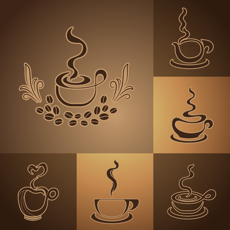 coffee shop illustration design elements,coffee cup design,coffee shop design symbol in vector format,coffee shop, restaurant or bar design elements with mugs and beans.のイラスト素材