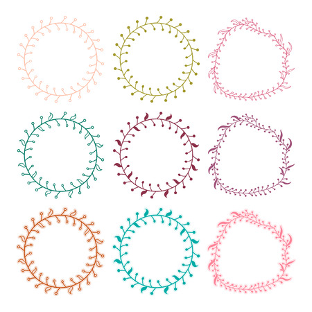 The set of vector circular decorative elements for your design. Leaves swirls floral elements Vector floral frameのイラスト素材