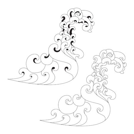 Waves of sea or ocean waves, sea waves linear designのイラスト素材