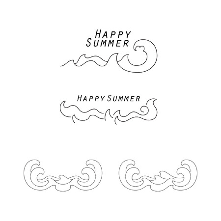 Happy Summer vector illustration, Happy summer icon design, Waves of sea or ocean waves, sea waves linear designのイラスト素材