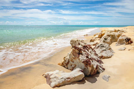 Idyllic Espelho Beach with rocks in Trancoso, BAHIA