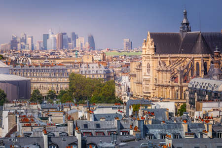 La Defense view from Saint Eustache church at sunny day , Paris, Franceの写真素材