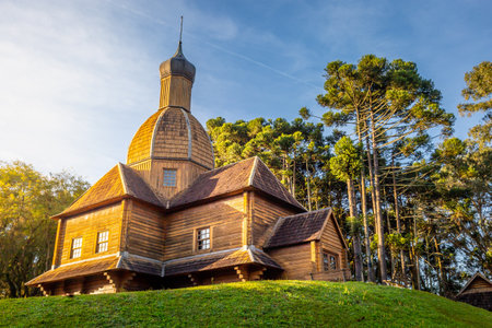 Wooden orthodox ukrainian church in Curitiba, capital of Parana state, Brazilの写真素材