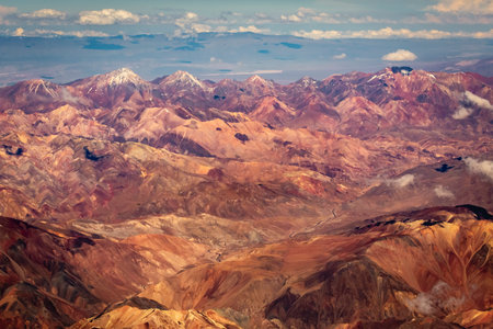 Andes cordillera and Atacama aerial view, dramatic volcanic landscapeの写真素材