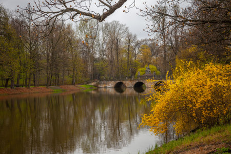 Lazienki city Park at Autumn Landscape In Warsaw , Polandの写真素材