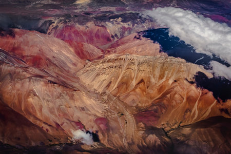 Andes cordillera and Atacama aerial view, dramatic volcanic landscapeの写真素材