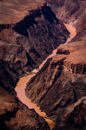 Grand Canyon south rim and Colorado River at sunset, Arizona, USAの写真素材