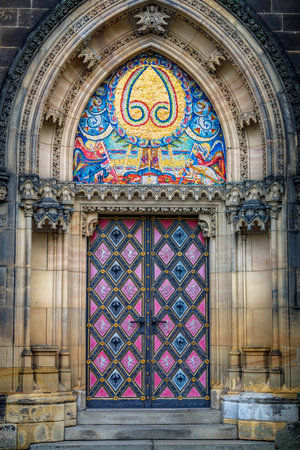 Detail door of St. Peter and Paul church on Vysehrad, Prague Czech Republicの写真素材