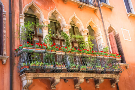 Peaceful scenary in romantic Venice at springtime, Northern Italyの写真素材