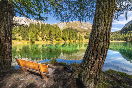 Alpine Lake Palpuogna at Albula Pass in Graubunden alps, Grisons, Switzerlandの写真素材