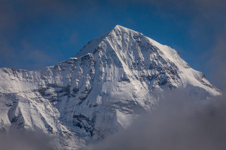Misty Monch Mountain, Bernese Swiss alps, view from Schynige Platte, Switzerland