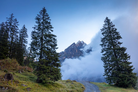 Dramatic landscape of swiss alps in upper Engadine, Graubunden, Switzerland