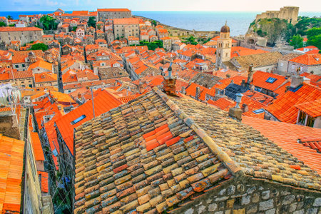 Dubrobvik old town, turquoise adriatic beach in Dalmatia, Croatiaの写真素材