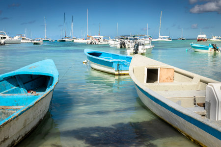 Boats on the beach harbor in caribbean Saona Island, Punta Cana, Dominicanの写真素材