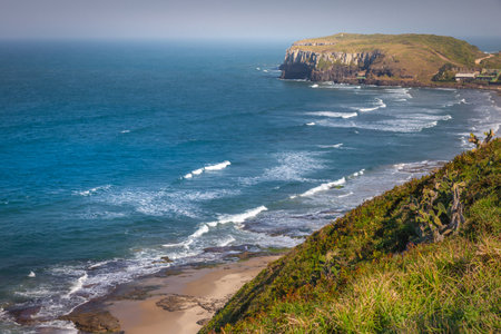 Guarita Beach in Torres city at summer sunny day, Rio Grande do Sul state, Southern Brazilの写真素材