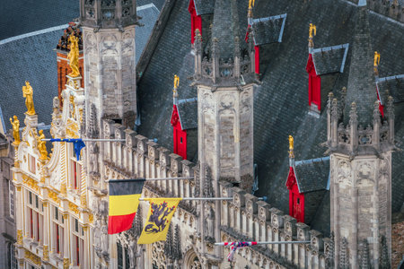Flemish and ornate architecture of Bruges city, Flanders, Belgiumの写真素材