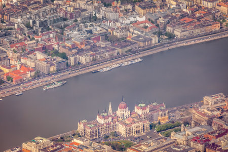 Budapest and Danube river cityscape at evening, Hungary, Eastern Europeの写真素材