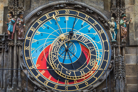 Astronomical clock close-up, orloj in Prague old town square, Czech Republicの写真素材
