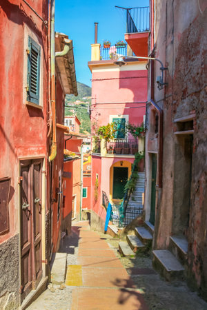 Idyllic Lerici street in Cinque Terre, Liguria, Italyの写真素材