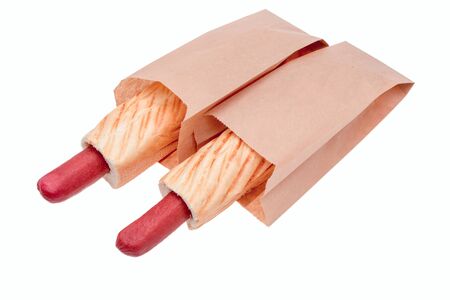 hot dogs in a paper bagの写真素材