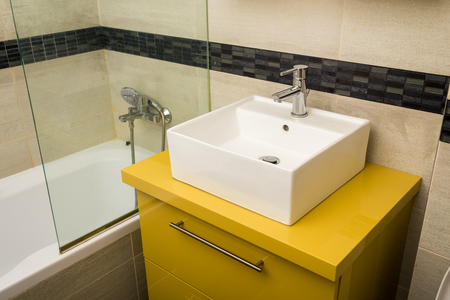 Washbasin on the pedestal in the bathroomの写真素材