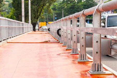 walkway for pedestrians during repair before laying asphaltの写真素材