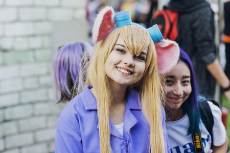 September 22, 2018 Kiev, Ukraine, Art Plant Platform. festival of modern pop culture COMIC CON. Girl in the cartoon, heroes from the animated series, nutのeditorial素材