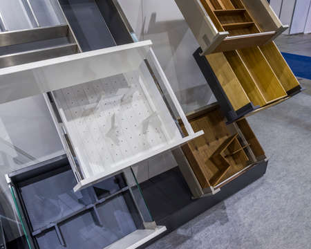 samples of furniture drawers on the exhibition standの写真素材