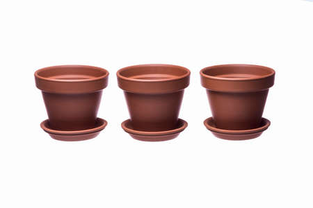 three flower pots isolated on white background