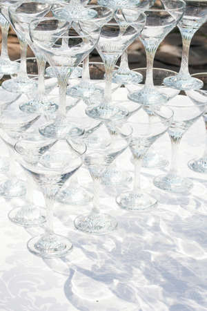 champagne glasses at a banquetの写真素材