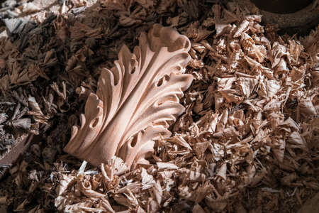 item for decoration of wooden furniture, semi-finished product in the chipの写真素材