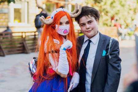 September 22, 2018 Kiev, Ukraine, Art Plant Platform. festival of modern pop culture COMIC CON. Girl in the cartoon character costumeのeditorial素材