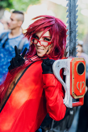 September 22, 2018 Kiev, Ukraine, Art Plant Platform. festival of modern pop culture COMIC CON. Girl in the cartoon character costumeのeditorial素材