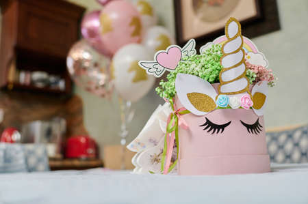 a table with treats and teapots for an event for a tea and coffee break with cookies and fruitsの写真素材