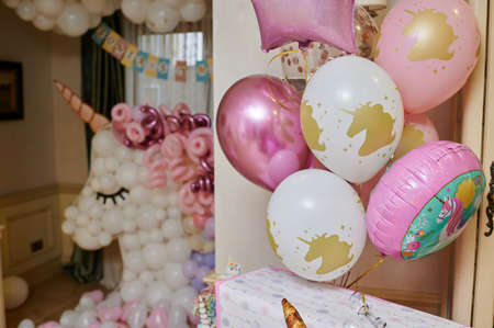 Birthday party balloons, holiday event for childrenの写真素材
