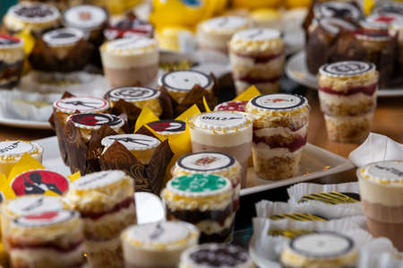cookies on a tray, a cake in a basket
