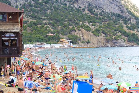 Beach in the village Noviy Svet in July 2016, Crimea, Russiaのeditorial素材