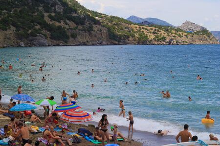 Beach in the village Noviy Svet in July 2016, Crimea, Russiaのeditorial素材