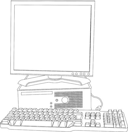 The computer with the monitor and the keyboardのイラスト素材